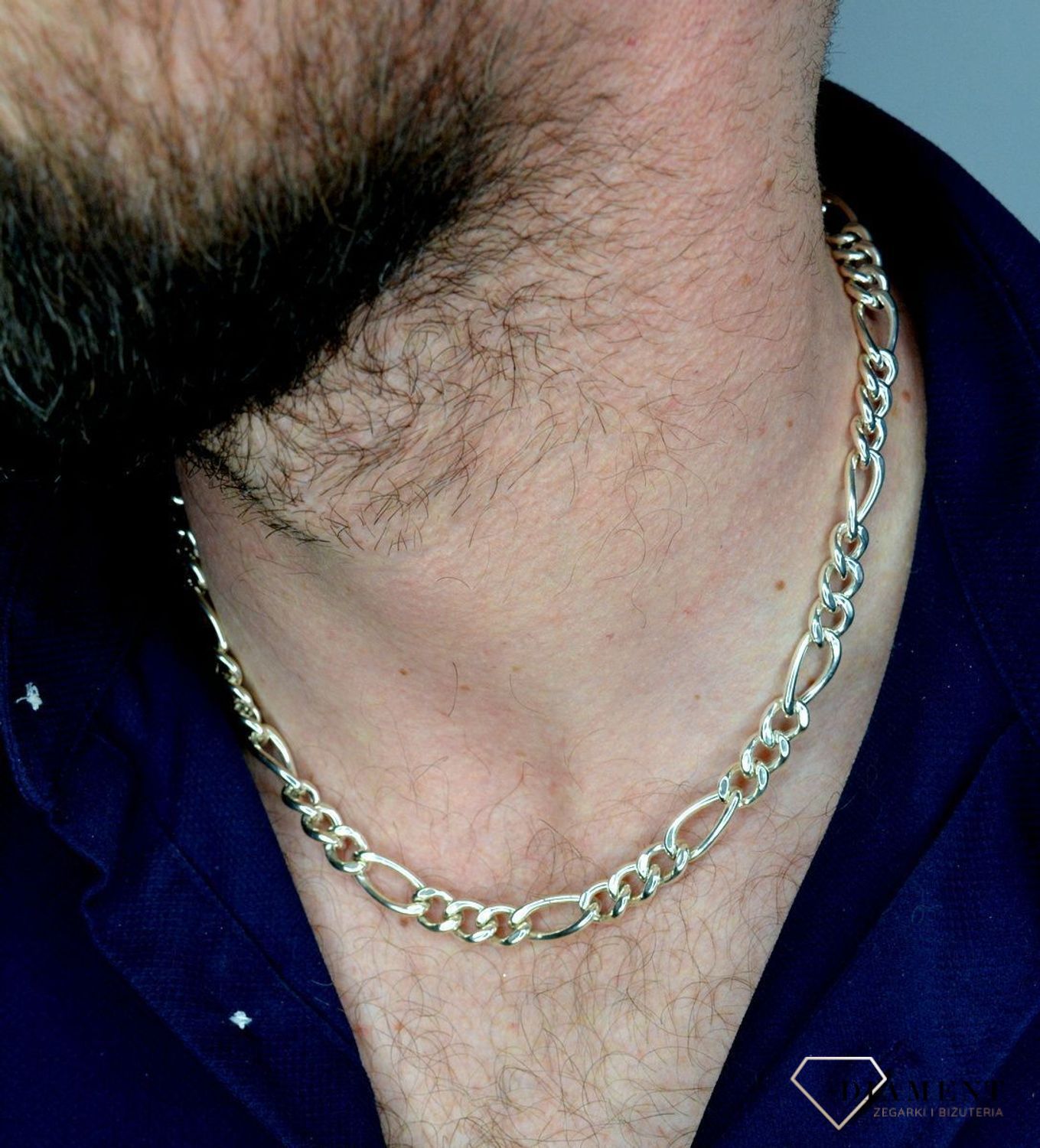 Srebrny łańcuszek 925 Gruby męski figaro 8mm DIA-LAN-5513-925.  Łańcuszek męski typu figaro to jeden z najmodniejszych wzorów męskich. Na prezent. Gruby łańcuch. Szerokość łańcuszka wynosi około 8 mm. Waga 27,80 g. (4).jpg